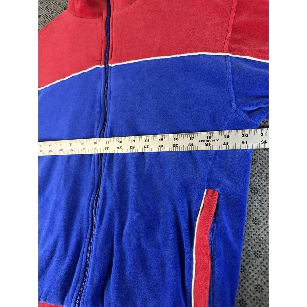 Sweatsedo Mens Velour Track Jacket Red Blue USA Beerfest Full Zip Size M - Picture 6 of 11